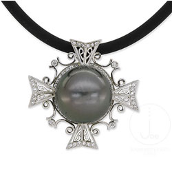 Maltese Cross Diamond And Tahitian Pearl Necklace